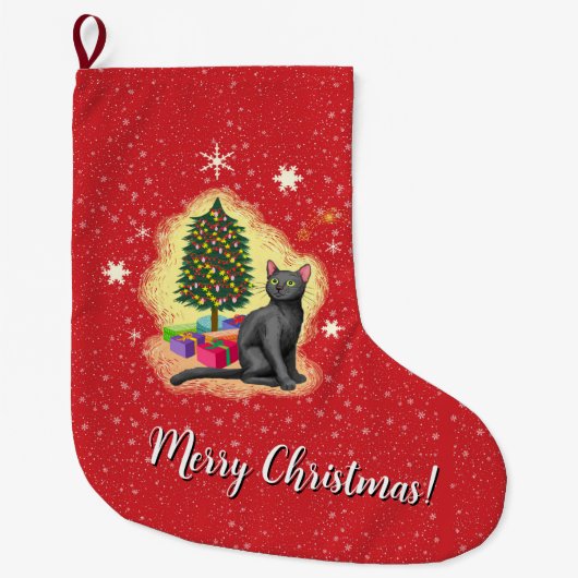Grande Chaussette De Noël Joyeux chat de Noël (Devant)