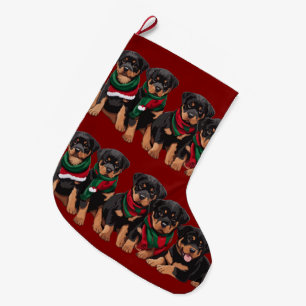 Grande Chaussette De Noël Joyeux Chrismutts Rottweiler Chiots portant des éc