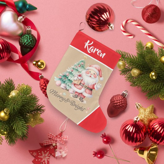 Grande Chaussette De Noël Joyeux et brillant Père Noël Rouge Noël