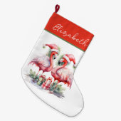 Grande Chaussette De Noël Joyeux Flamants roses roses de Noël (Devant (Accrochage))