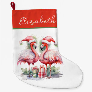 Grande Chaussette De Noël Joyeux Flamants roses roses de Noël