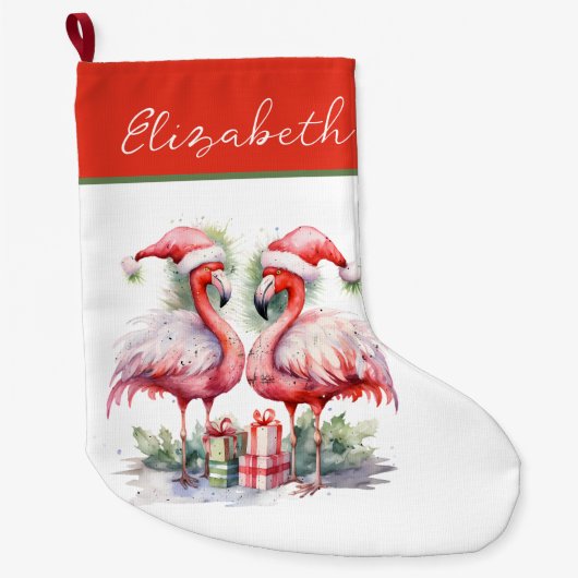 Grande Chaussette De Noël Joyeux Flamants roses roses de Noël (Devant)