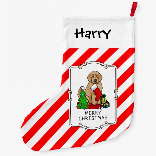 Grande Chaussette De Noël Joyeux Noël 2 Goldendoodle (rouge doré) mignonne (Dos)