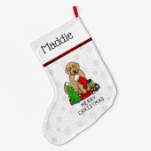 Grande Chaussette De Noël Joyeux Noël 2 Goldendoodle (rouge doré) mignonne (Dos (Accrochage))