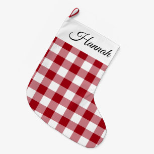 Grande Chaussette De Noël Joyeux Noël à carreaux rouges de ferme rustique