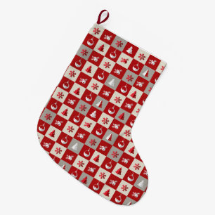 Grande Chaussette De Noël Joyeux Noël élégant rouge et blanc 