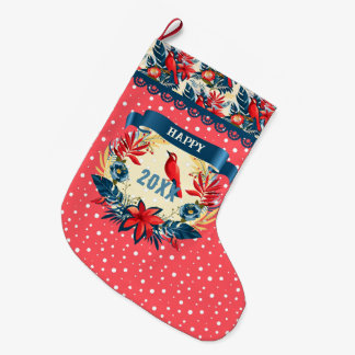 Grande Chaussette De Noël Joyeux Noël et Bonne Année ! Oiseau rouge 2026