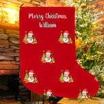 Grande Chaussette De Noël Joyeux Noël mignon Snowman Tree Personnalisé<br><div class="desc">Customisez le texte, et créez facilement votre stockage de Noël personnalisé. Vous pouvez TRANSFÉRER ce DESIGN sur d'autres produits Zazzle et l'ajuster à la plupart des articles Zazzle. Les conceptions Studio standard sont faites dans des graphiques haute résolution pour une impression professionnelle. Merci pour le choix de nos designs et...</div>