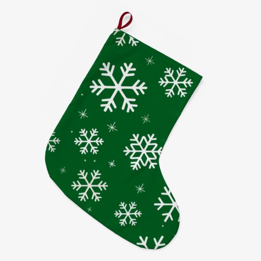 Grande Chaussette De Noël Joyeux Noël moderne Snowflakes Motif Vert (Devant (Accrochage))