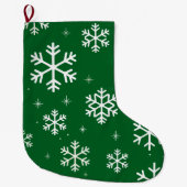 Grande Chaussette De Noël Joyeux Noël moderne Snowflakes Motif Vert (Devant)