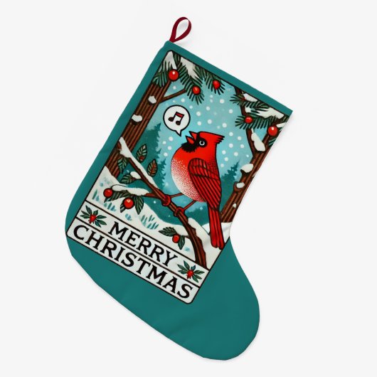 Grande Chaussette De Noël Joyeux Noël Nord Cardinal Rouge (Devant (Accrochage))