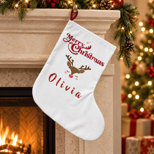Grande Chaussette De Noël Joyeux Noël personnalisé Renne mignon