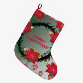 Grande Chaussette De Noël Joyeux Noël Poinsettia Fleurs (Devant (Accrochage))