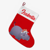 Grande Chaussette De Noël Joyeux Noël rouge Hippo zoo de Santa hat Noël (Devant (Accrochage))