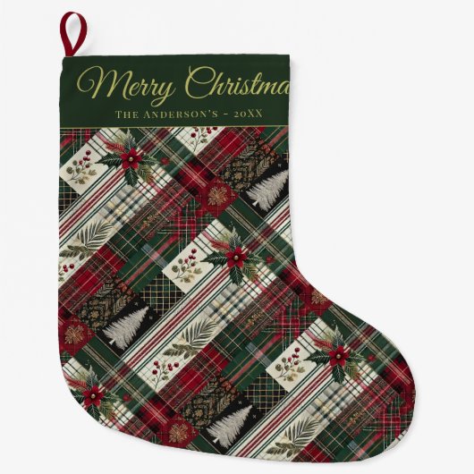Grande Chaussette De Noël Joyeux Noël Rustique Plaid Motif (Devant)