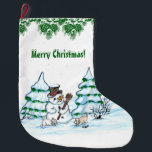 Grande Chaussette De Noël Joyeux Noël ! Snowman avec chat et chiot<br><div class="desc">Joyeux Noël ! Snowman avec chat et chiot - petit chien ~~~ dessin au crayon de couleur par Krisi ArtKSZP ~~~ Catégorie du magasin >>> Joyeux Noël pour enfants >>>> Snowman avec chat et chiot</div>