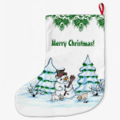 Grande Chaussette De Noël Joyeux Noël ! Snowman avec chat et chiot (Dos)