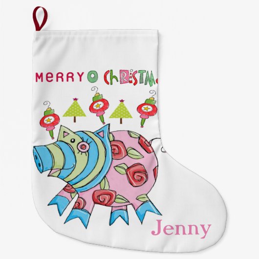 Grande Chaussette De Noël Joyeux Noël Stocker, Cochon Rose (Devant)