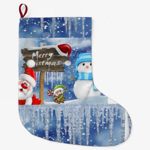 Grande Chaussette De Noël Joyeux Noël Stocker, Snowman Père Noël