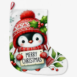Grande Chaussette De Noël Joyeux pingouin de Noël