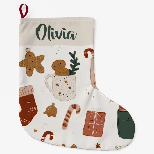 Grande Chaussette De Noël Joyful Christmas Pattern Custom Name Stocking (Devant)