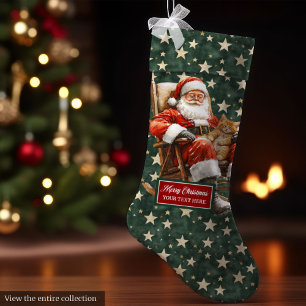 Grande Chaussette De Noël Joyful Santa Claus Noël Stocker Nom personnalisé