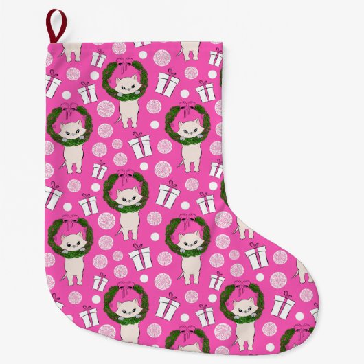 Grande Chaussette De Noël Kitty rose pure (Devant)