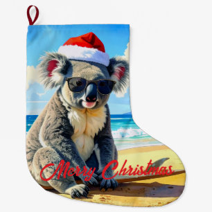 Grande Chaussette De Noël Koala Casquette de Père Noël Soleil et Surf