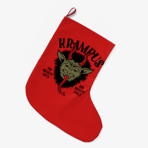 Grande Chaussette De Noël Krampus font face au bas vilain de Noël