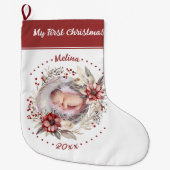 Grande Chaussette De Noël La couronne avec la première photo de Noël du bébé (Devant)