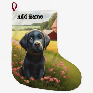 Grande Chaussette De Noël Labrador Retriever à la ferme