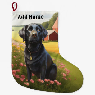 Grande Chaussette De Noël Labrador Retriever à la ferme