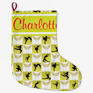 GRANDE CHAUSSETTE DE NOËL L'ANGEL DE DANSEURS D'OR PERSONNALISÉ LE STOCKAGE