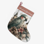 Grande Chaussette De Noël Lanternes Parakeet Joyeuses Fêtes (Devant (Accrochage))