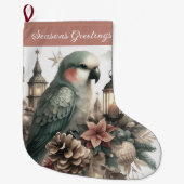 Grande Chaussette De Noël Lanternes Parakeet Joyeuses Fêtes (Devant)