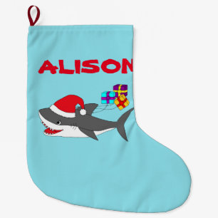 Grande Chaussette De Noël Le bas de Noël avec un joli requin de Noël