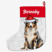 Grande Chaussette De Noël Le berger australien de Noël avec le nom du chien (Dos)