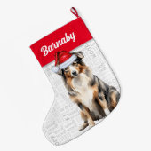 Grande Chaussette De Noël Le berger australien de Noël avec le nom du chien (Dos (Accrochage))
