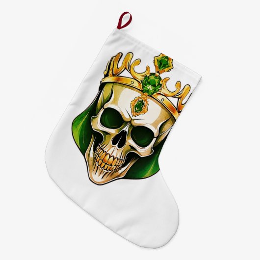Grande Chaussette De Noël Le crâne roi vert avec une couronne juive (Devant (Accrochage))