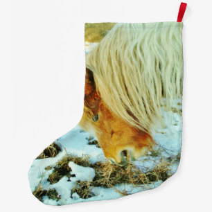 Grande Chaussette De Noël Le poney dans la neige