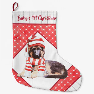 Grande Chaussette De Noël Le premier Noël de l'adorable berger allemand Pup