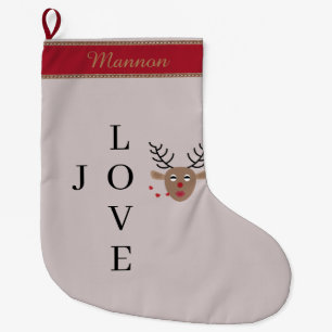 Grande Chaussette De Noël Le renne de joie et d'amour rougissent nom fait