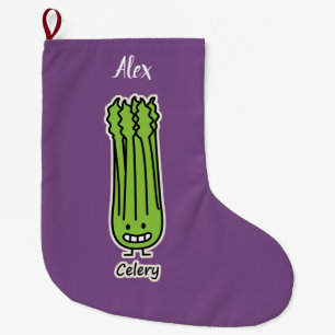 Grande Chaussette De Noël Légume heureux de fibre de vert de groupe de tige