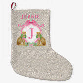 Grande Chaussette De Noël Leopard Christmas Wreath Monogram With Name (Devant)