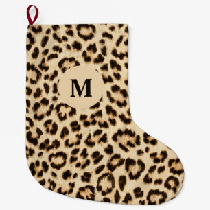 Grande Chaussette De Noël Leopard en cuir Imprimer Motif Monogramme