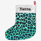 Grande Chaussette De Noël Léopard noir et Turquoise (Dos)
