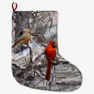 Grande Chaussette De Noël Les Cardinaux des spiritueux d'hiver s'empilent