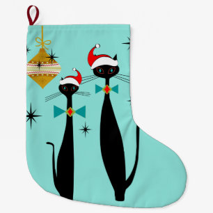 Grande Chaussette De Noël Les chats de Noël modernes de l'ère rétro atomi