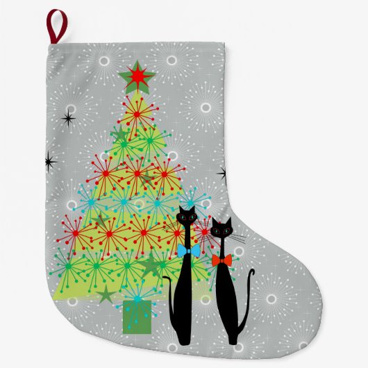 Grande Chaussette De Noël Les chats de Noël modernes de l'ère rétro atomique (Devant)