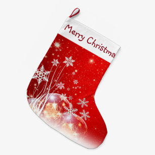 Grande Chaussette De Noël Les flocons de neige et les ornements